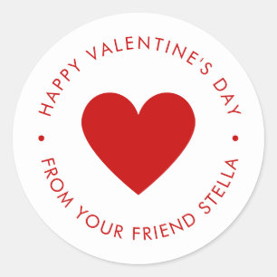 Happy Valentine's Day Red Heart  Classic Round Sticker
