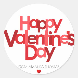 Happy valentine's day red heart classic round sticker