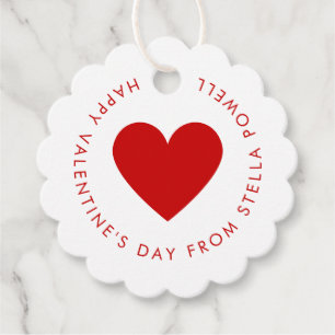 Happy Valentine's Day Red Heart Custom Scalloped Favor Tags