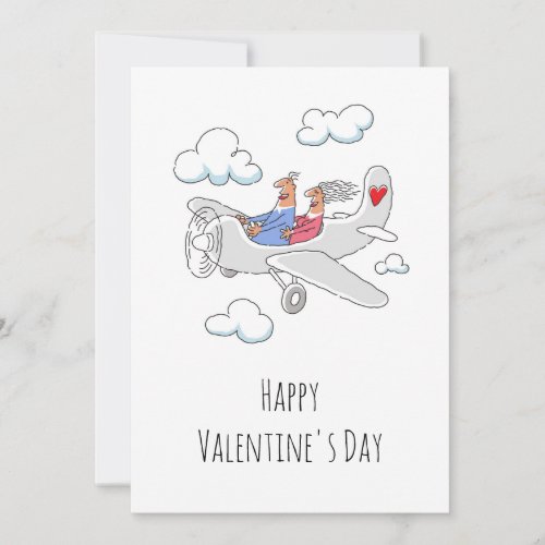 Happy Valentines Day Red Heart Lovers Airplane Holiday Card