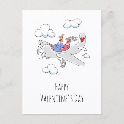 Happy Valentines Day Red Heart Lovers Airplane Holiday Postcard