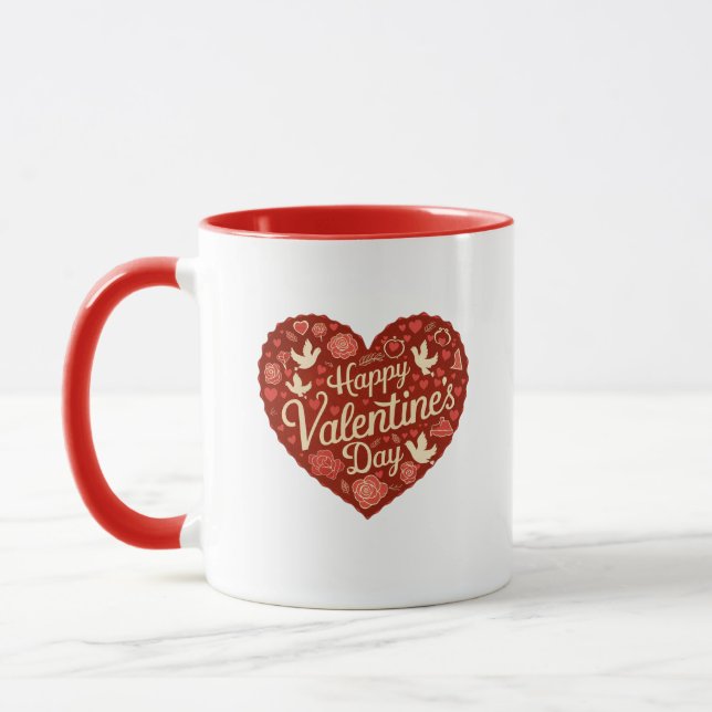 Happy Valentine's Day Red Heart Mug (Left)