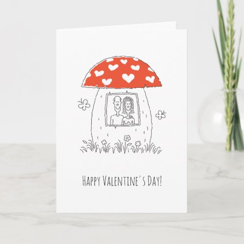 Happy Valentines Day Red Heart Mushroom Lovers Card