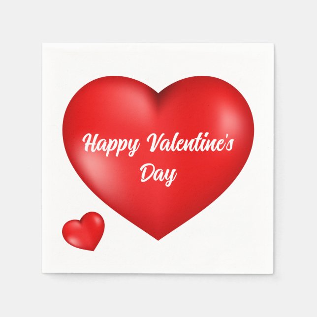 Happy Valentines Day red heart Napkins (Front)