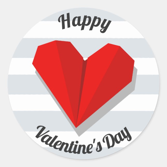 Happy Valentine's Day Red Heart Origami Sticker (Front)