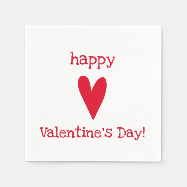 Happy Valentine's Day! Red Heart Paper Napkins (Front)