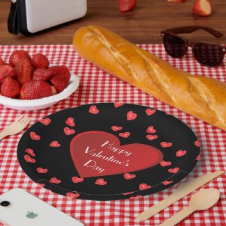 Happy Valentine's Day Red Heart Paper Plate
