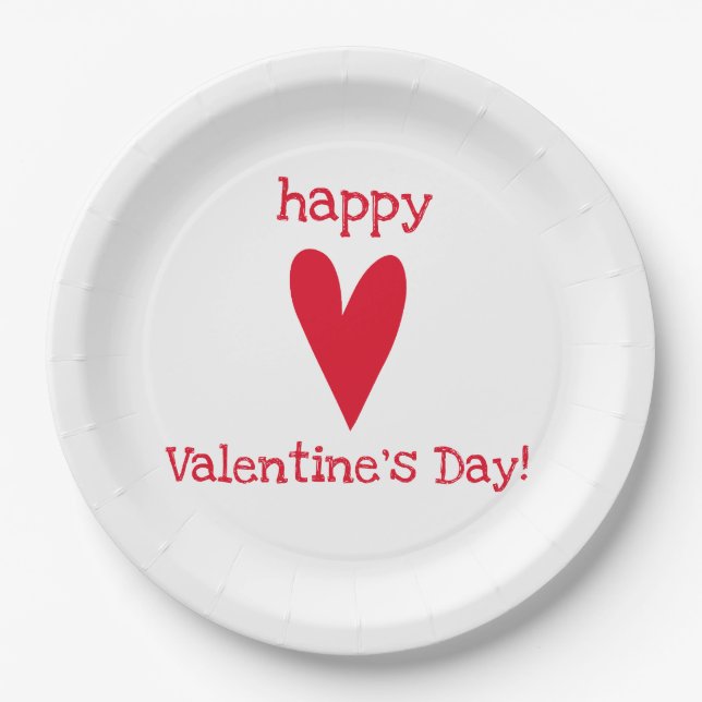 Happy Valentine's Day! Red Heart Paper Plates (Front)