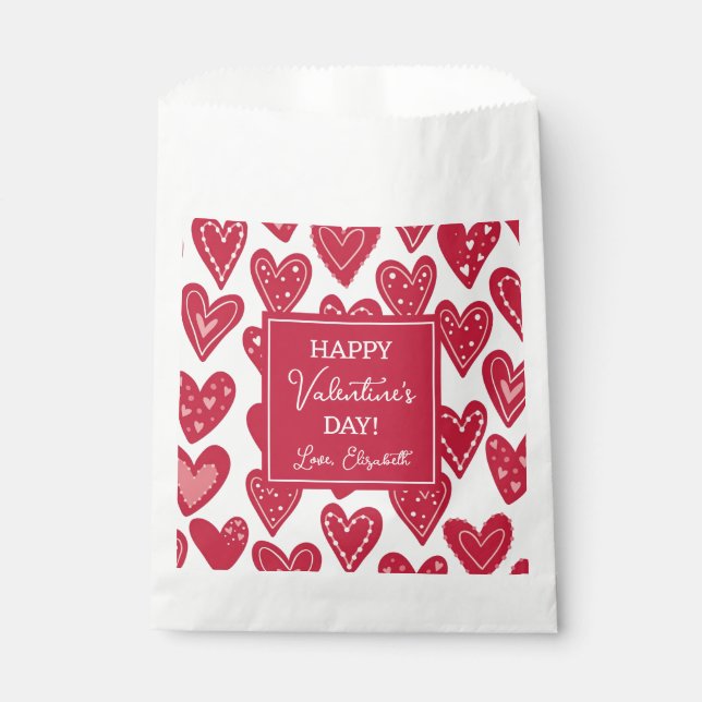 Happy Valentines Day Red Heart Pattern Favor Bag (Front)