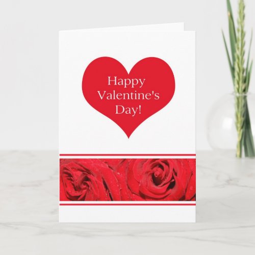 Happy Valentines Day Red Heart Rose border Holiday Card