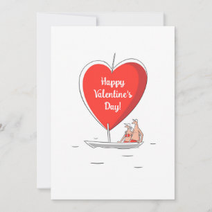 Happy Valentine's Day Red Heart Sailboat Lovers Holiday Card