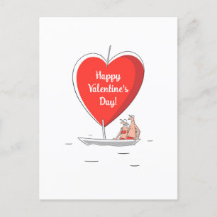 Happy Valentine's Day Red Heart Sailboat Lovers Holiday Postcard