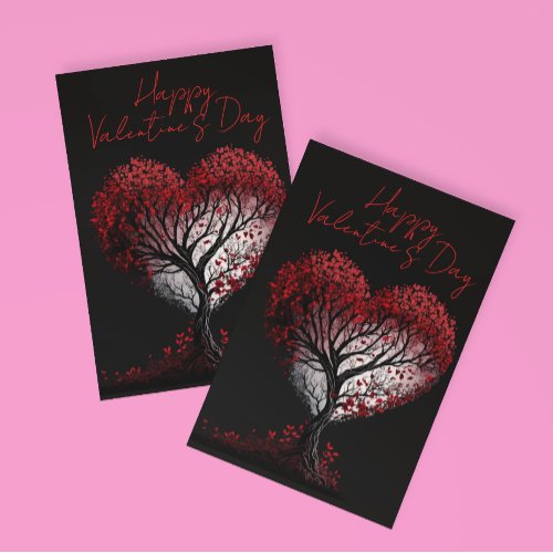 Happy Valentines Day Red Heart Tree  Postcard