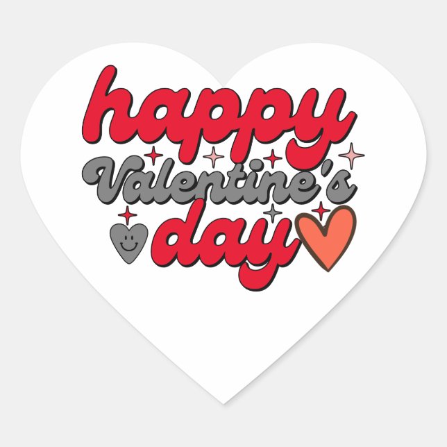 Happy Valentine's Day  Red Heart with Love   Heart Sticker (Front)