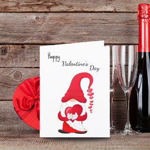 Happy Valentine's Day Red Hearted Gnome Holiday Card