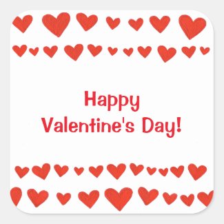 Happy Valentines Day Red Hearts Border Stickers