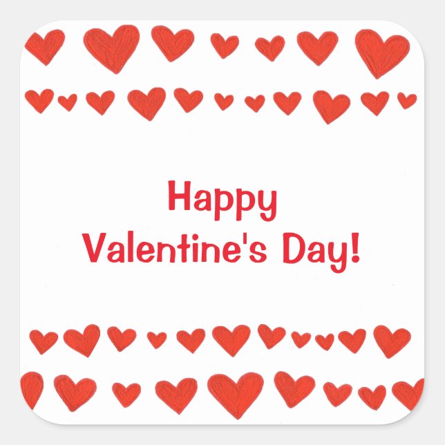 Happy Valentines Day Red Hearts Border Stickers (Front)