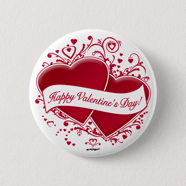 Happy Valentine's Day! Red Hearts Button (Front)