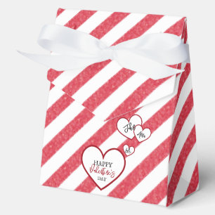 Happy Valentine's Day Red Hearts Chalk Stripes Favor Boxes