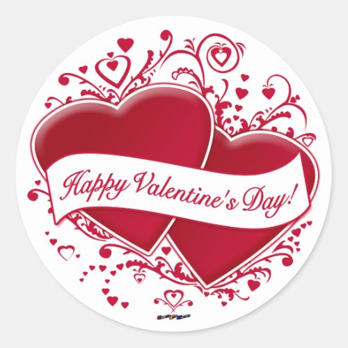 Happy Valentines Day Red Hearts Classic Round Sticker