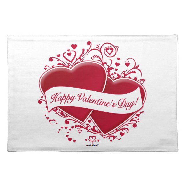 Happy Valentine's Day! Red Hearts Cloth Placemat (Front)
