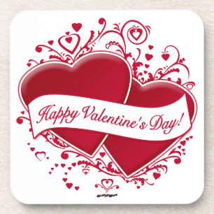 Happy Valentine's Day! Red Hearts Coaster