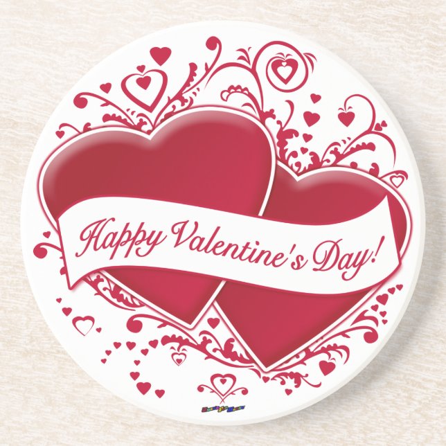 Happy Valentine's Day! Red Hearts Coaster (Front)