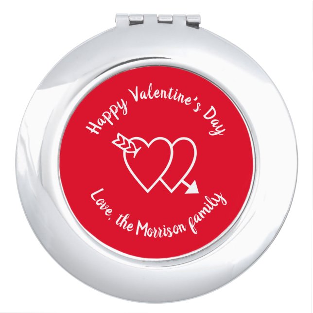 Happy Valentine's Day red hearts custom script Compact Mirror (Front)