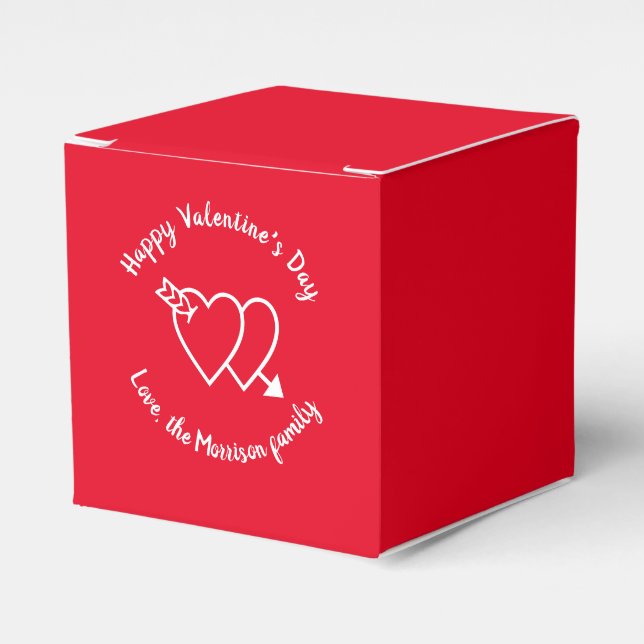 Happy Valentine's Day red hearts custom script Favor Boxes (Front Side)