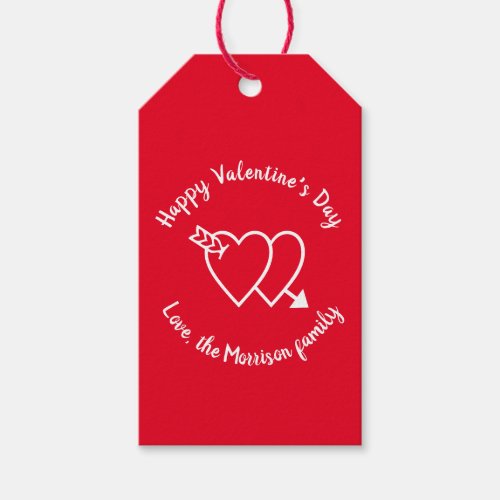 Happy Valentines Day red hearts custom script Gift Tags