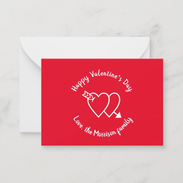 Happy Valentine's Day red hearts custom script  Note Card (Front)