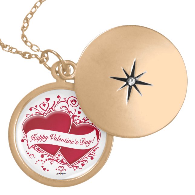 Happy Valentine's Day! Red Hearts Gold Plated Necklace (Front)