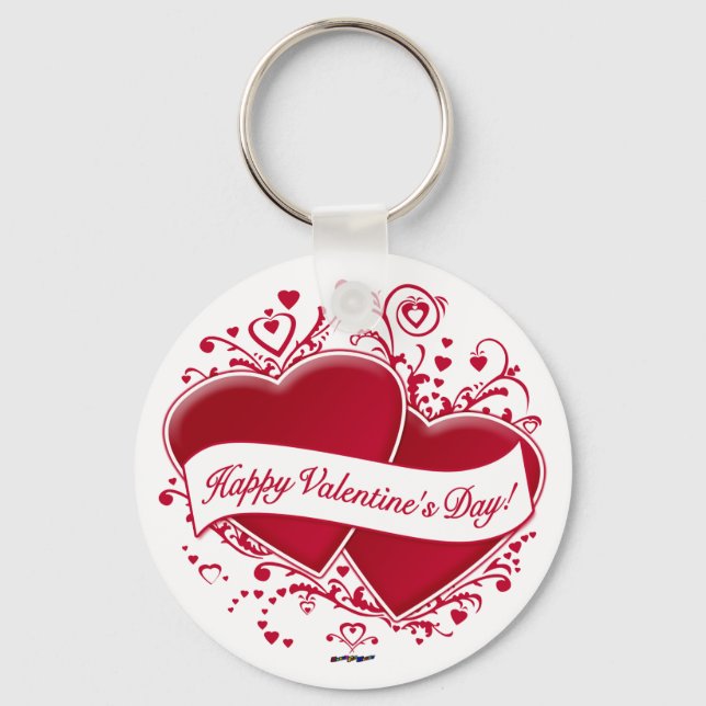 Happy Valentine's Day! Red Hearts Keychain (Front)