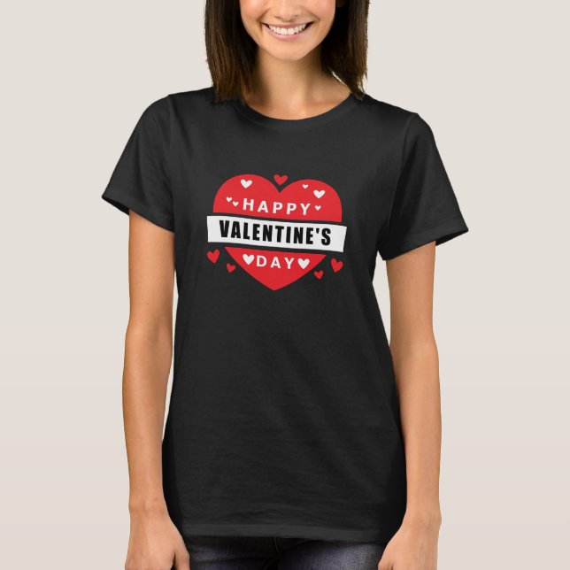 Happy Valentine's Day Red Hearts Love T-Shirt (Front)