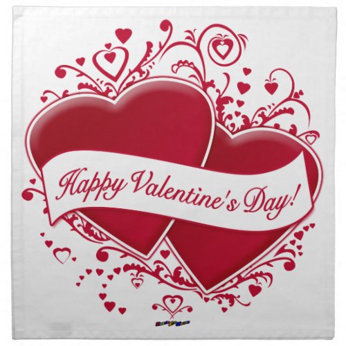 Happy Valentines Day Red Hearts Napkin