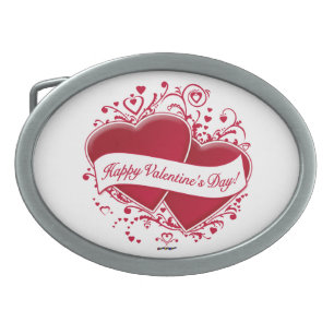 Happy Valentine's Day! Red Hearts Oval Belt Buckle