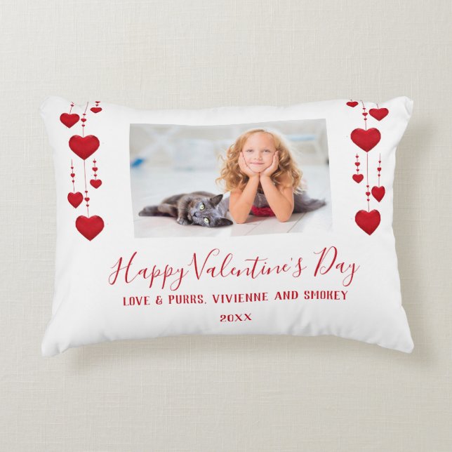 Happy Valentine's Day Red Hearts Photo Personalize Accent Pillow (Front)