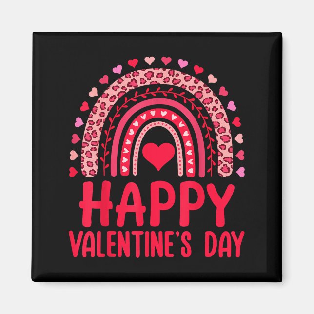 Happy Valentines Day Red Hearts Rainbow Leopard Wo Magnet (Front)