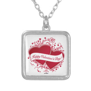Happy Valentine's Day! Red Hearts Silver Plated Necklace