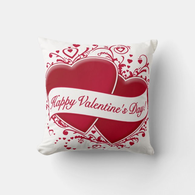 Happy Valentine's Day! Red Hearts Throw Pillow (Front)