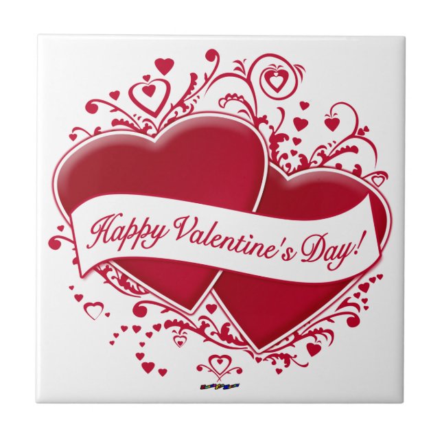 Happy Valentine's Day! Red Hearts Tile (Front)