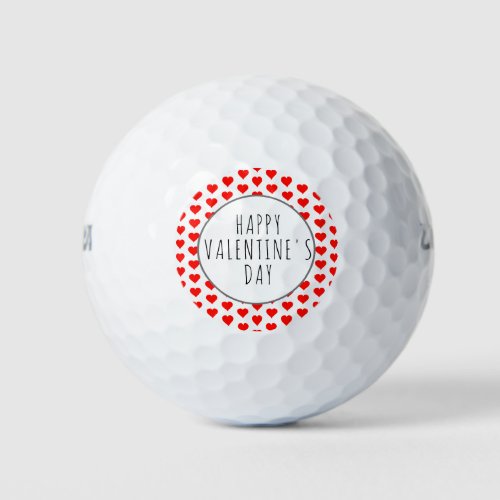 Happy Valentines Day Red Hearts Typography Golf Balls