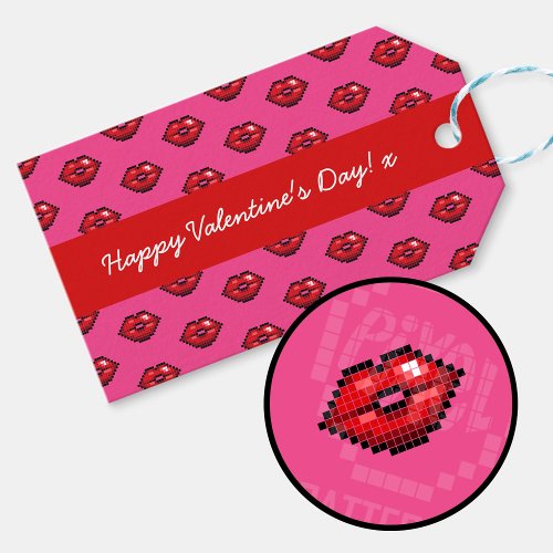 Happy Valentines Day Red Lips Pixel Art Pattern Gift Tags
