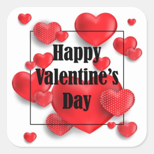 Happy Valentines Day Red Love Hearts  Holidays Square Sticker