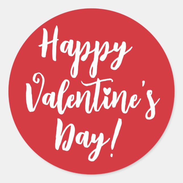 Happy Valentine's Day red modern script typography Classic Round Sticker (Front)