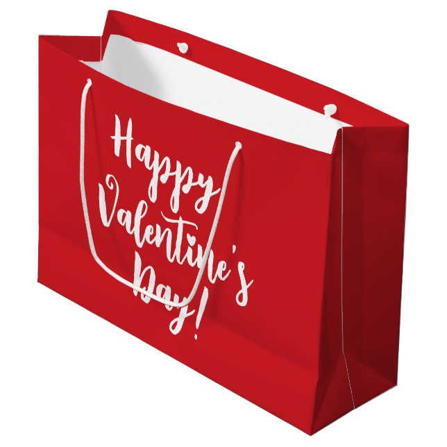 Happy Valentine's Day red modern script typography Large Gift Bag (Front Angled)