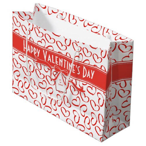 Happy Valentines Day Red Open Hearts Pattern Large Gift Bag