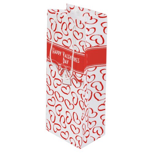 Happy Valentines Day Red Open Hearts Pattern Wine Gift Bag