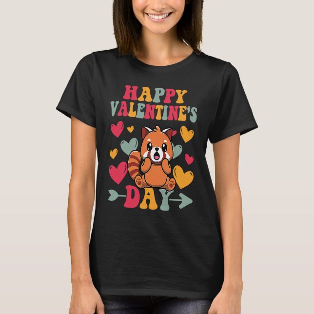 Happy Valentines Day Red Panda Heart Love Groovy T-Shirt (Front)
