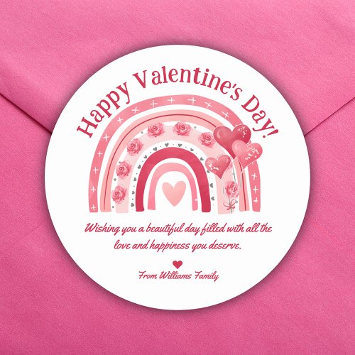 happy valentines dayred pink boho rainbow  classic round sticker